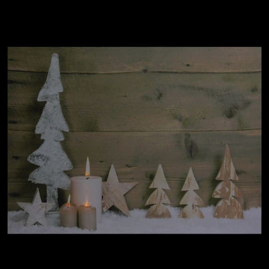LED Lighted Flickering Candles And Winter Wooden Trees Canvas Wall Art